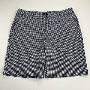 Talbots Perfect Short 10.5” Navy White Gingham Check Chino Shorts Size 14